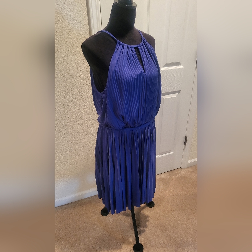 Blue Pleated One Shoulder Sundress for Wedding Guest